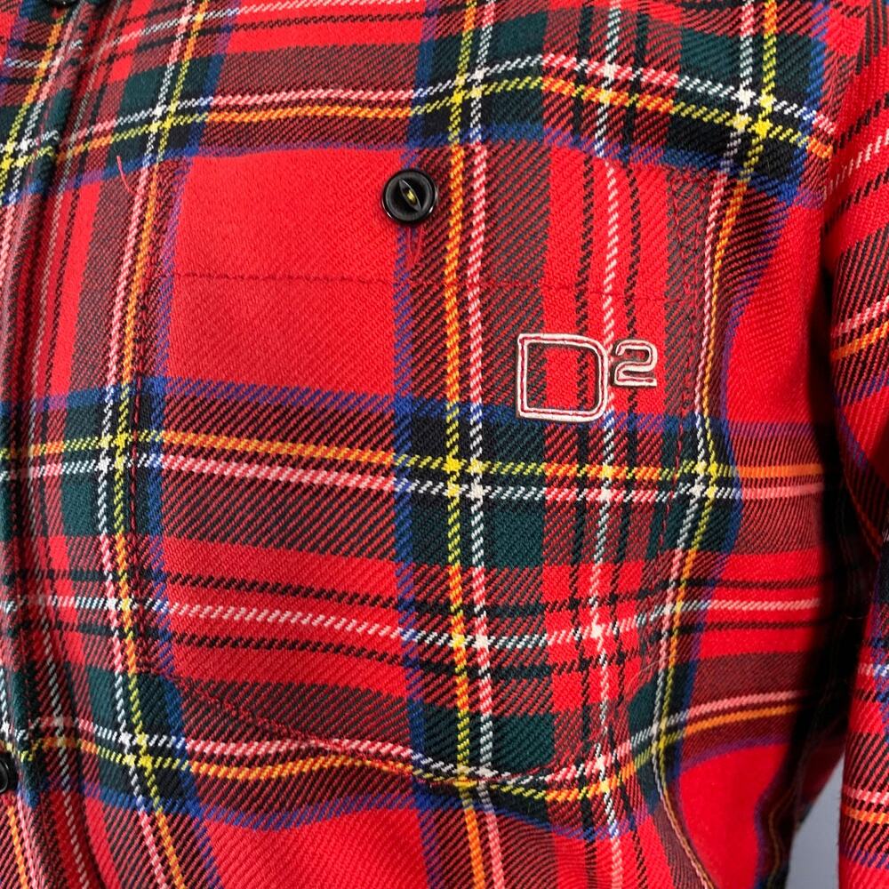 Dsquared2 Size 38 Red Multi Color Plaid Wool Butt… - image 2